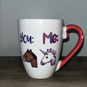 Unicorn and Horse Emoji Mug with Red Handle